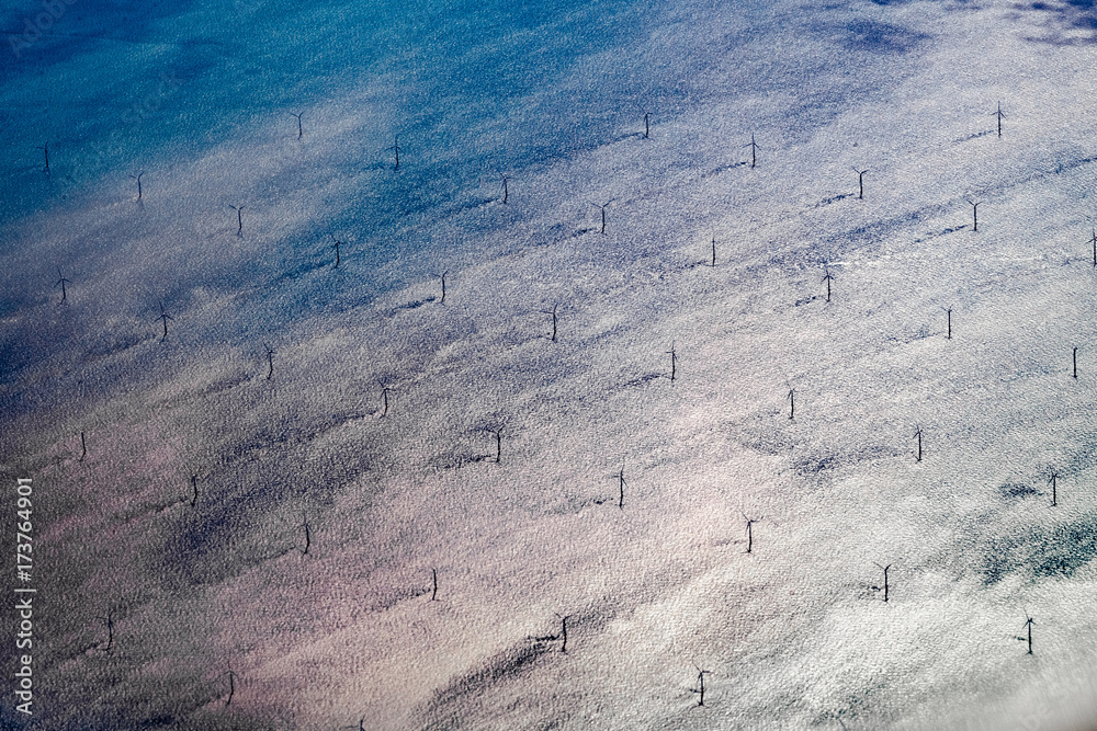 Fototapeta premium aerial view of windmills in north sea