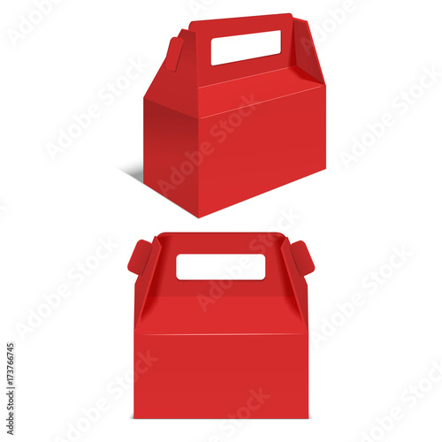 Realistic Template Blank Red Paper Folding Box. Vector
