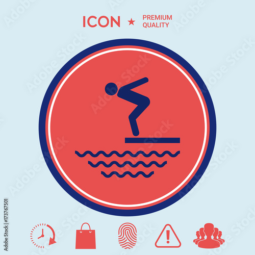 Swimmer on a springboard, Jumping into the water - icon