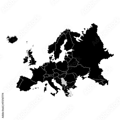Serbia on Europe territory map. White background. Vector illustration