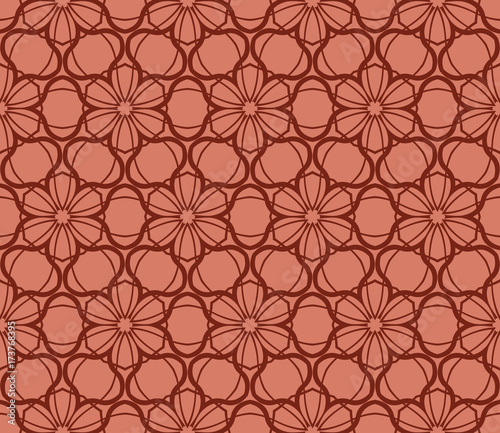 Decorative abstract seamless background, geometric floral pattern. brown color