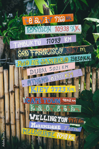 Crossroad signs. Travel destinations photo