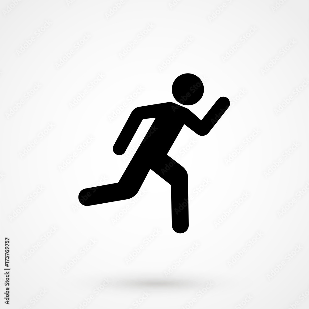 Running Man icon. Vector style is flat iconic symbol with rounded angles, gray color, white background.