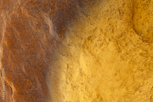 Aerial shot oxidised old mining iron minerals in water Rio Tinto