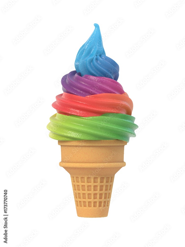 Colorful frozen yogurt icecream in waffle cone