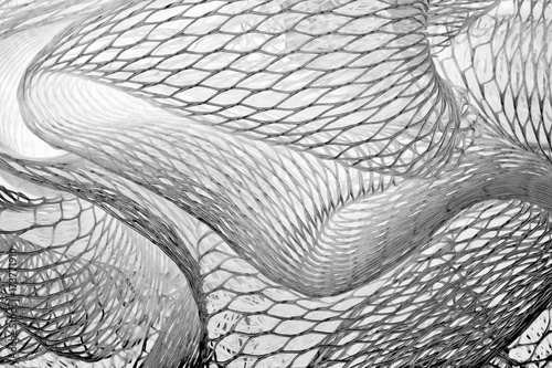 Closeup macrophotograph of the interweaving of a plastic mesh fabric