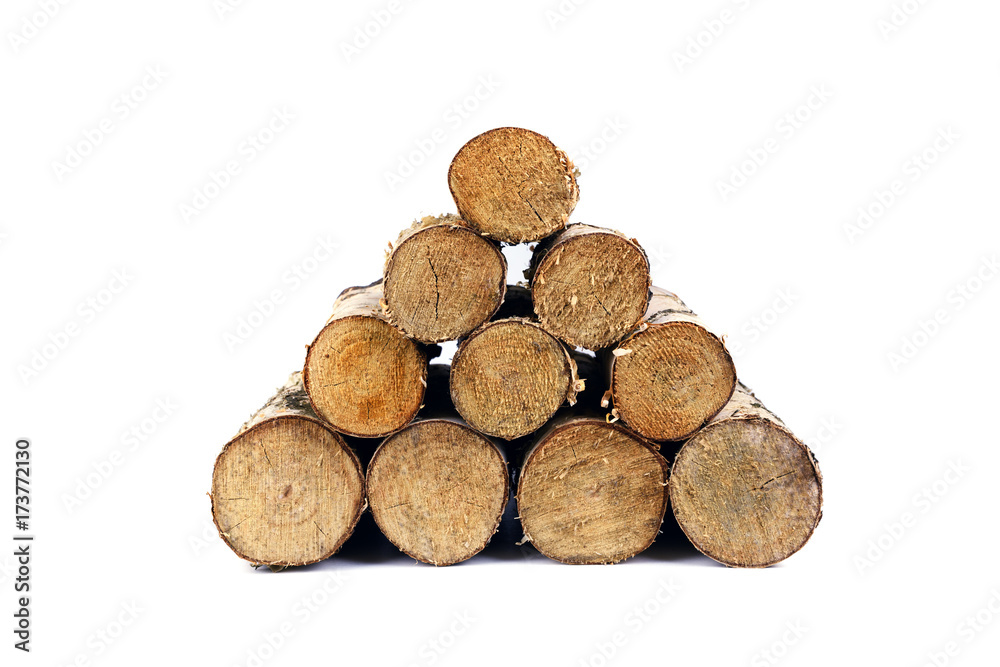 Fototapeta premium Birch firewoods stack isolated
