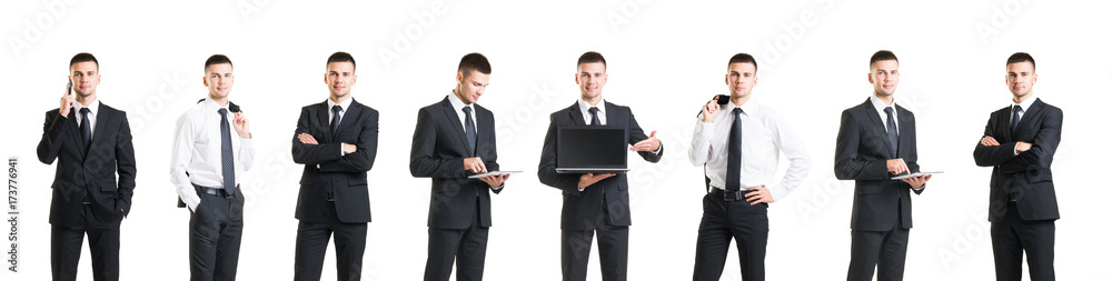 Set of a young and handsome businessman isolated on white. Business, career, job, concept. Set of a young and handsome businessman isolated on white. Business, career, job, concept.