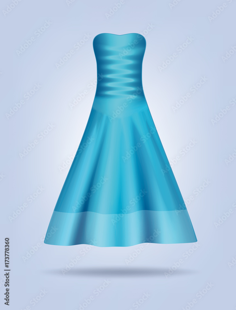 Female long dress mock up. Isolated blue dress