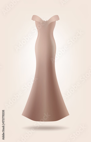 Female long dress mock up. Isolated beige dress
