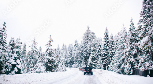 A snow covered highway en route to the mountains.