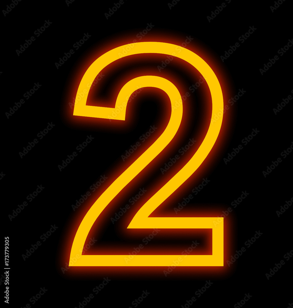 number 2 neon lights outlined isolated on black number 2 neon lights outlined isolated on black