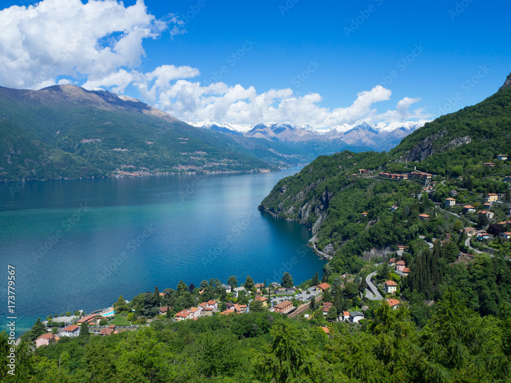 View above big beautiful lake, Como lake. Italy