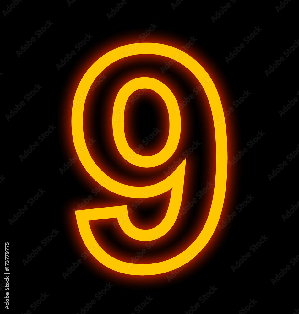 number 9 neon lights outlined isolated on black number 9 neon lights outlined isolated on black