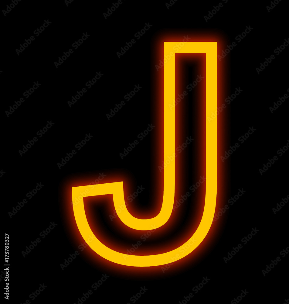 letter J neon lights outlined isolated on black letter J neon lights outlined isolated on black