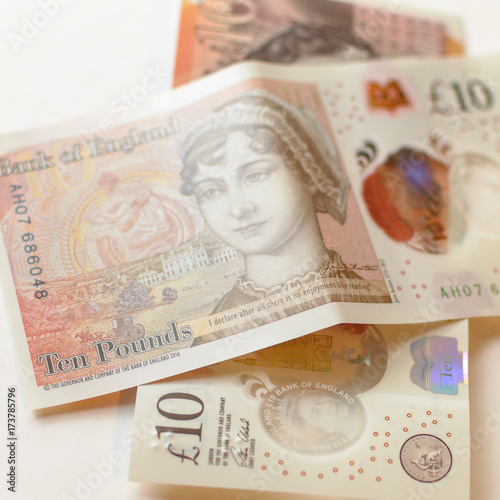 New 10 Pound note A Relased in September 14, 2017 with Jane Austen on reverse, Shallow Depth of Field