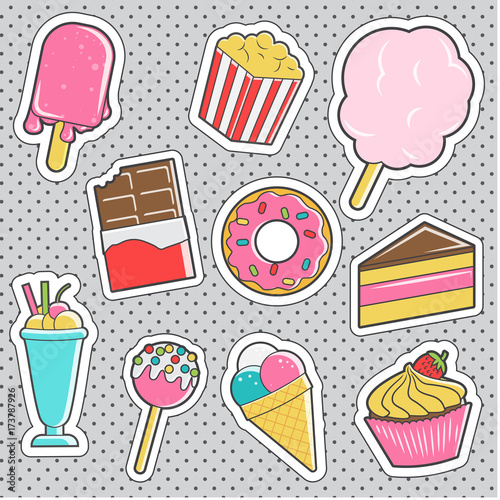 Fun trendy vintage sticker dessert fashion badges