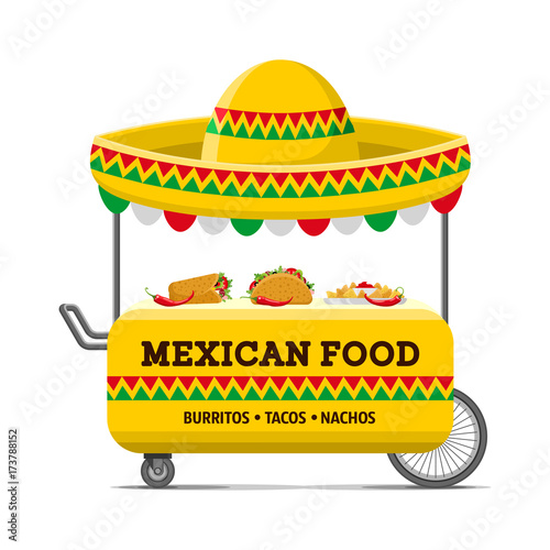 Mexican food street cart. Colorful vector illustration, cute style, isolated on white background