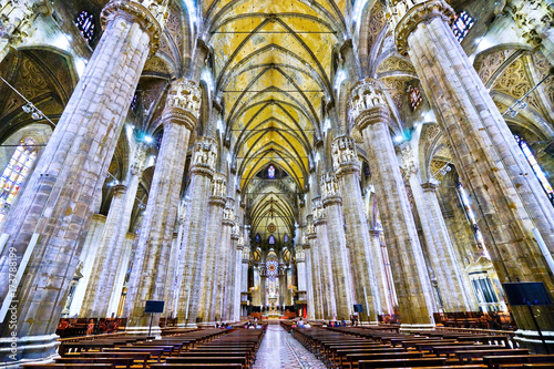 Interior view of the Milan Cathedral in Milan, Italy.