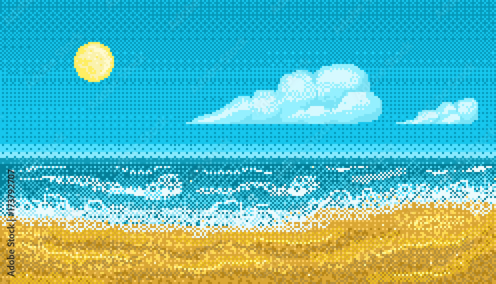 Pixel art seascape.