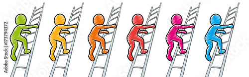 Set: Farbige Strichmännchen steigen eine Treppe hoch / Vektor, freigestellt