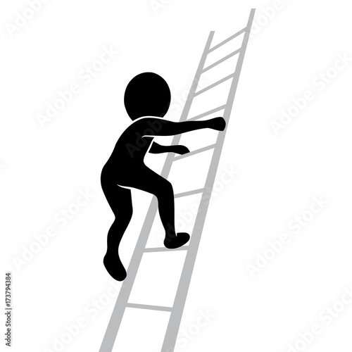 Icon: Männchen steigt eine Treppe hoch / schwarz-weiß, Vektor, freigestellt