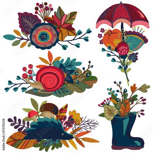 Vector autumn bouquets  fall compositions.