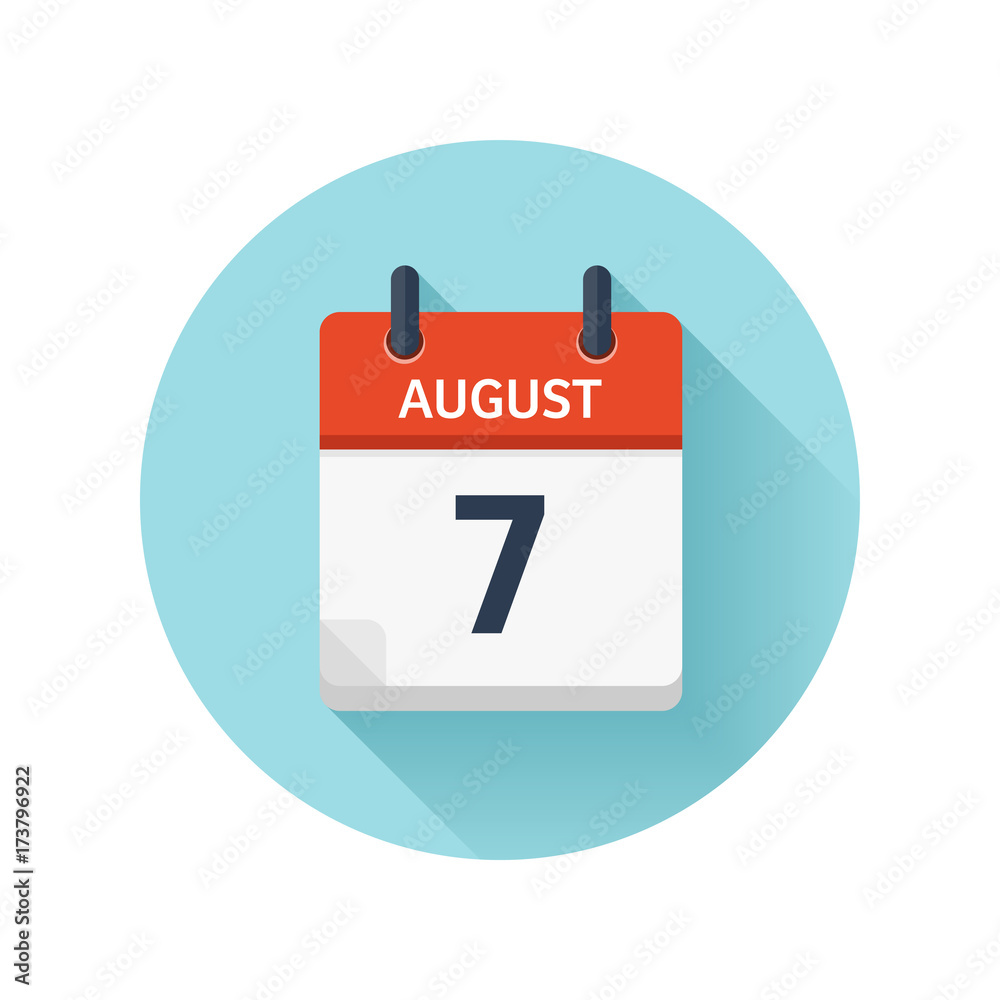 August 7. Vector flat daily calendar icon. Date and time, day, month 2018. Holiday. Season. August 7. Vector flat daily calendar icon. Date and time, day, month 2018. Holiday. Season.