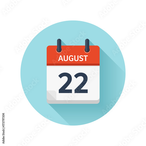 August 22. Vector flat daily calendar icon. Date and time, day, month 2018. Holiday. Season.