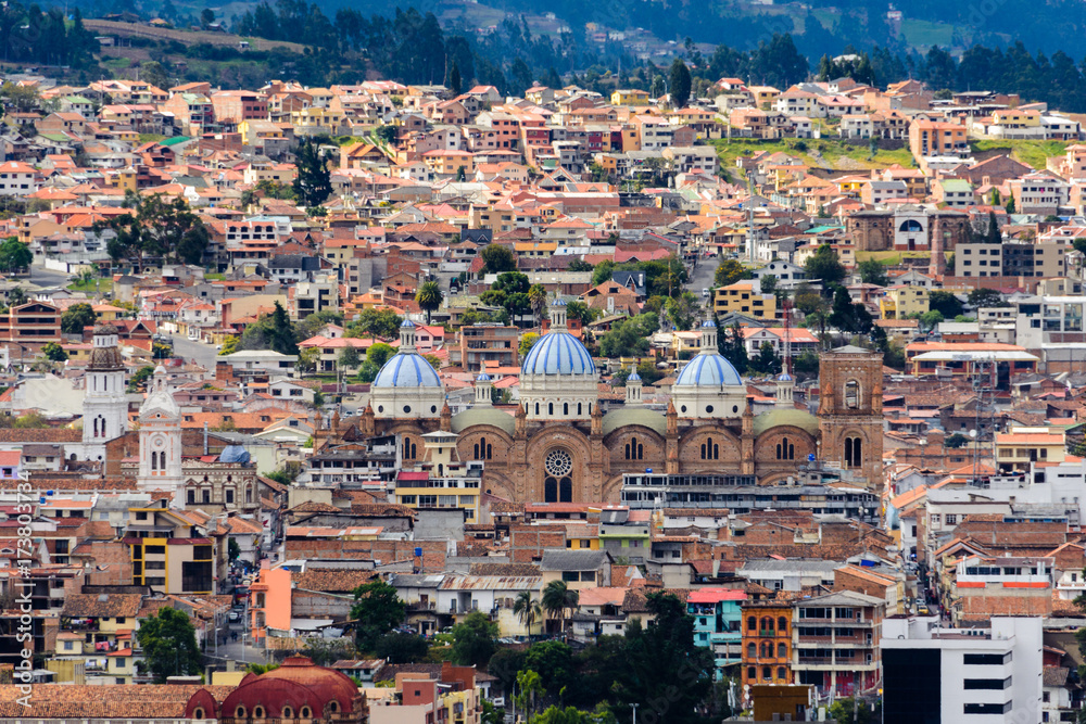 Fototapeta premium New cathedral of Cuenca from Turi lookout, Ecuador
