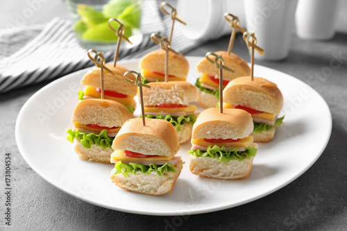Mini sandwiches for baby shower on plate