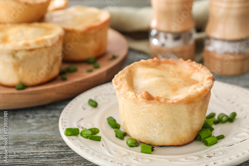 Delicious meat mini pie on plate