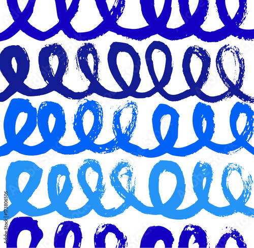 Abstract paint pattern with ink spirals. Vector background with blue brushes strokes