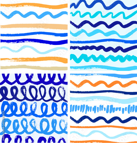 Set of abstract paint patterns with ink lines. Vector backgrounds collections with brushes strokes