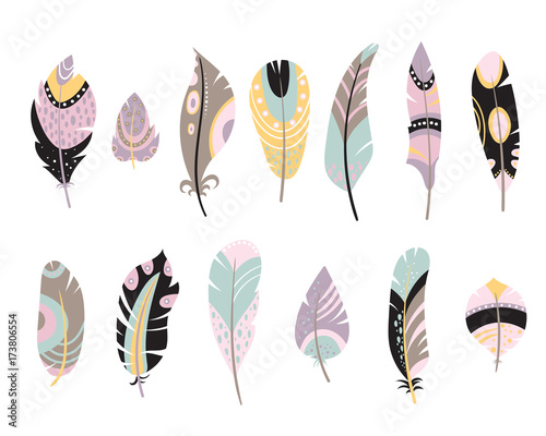 Fototapet Vector set of vintage feathers