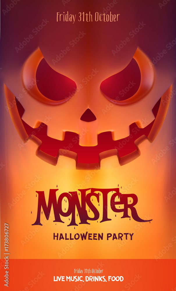 Fototapeta premium Halloween Party Design template, with scary pumpkin lantern and place for text