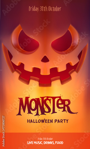 Halloween Party Design template, with scary pumpkin lantern and place for text