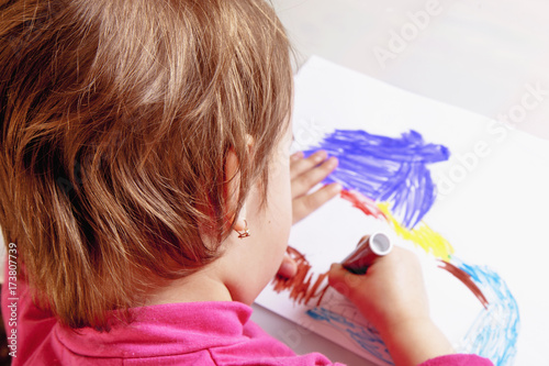 beautiful little baby girl draws a picture (postmodernism, talent, creativity, creativity)