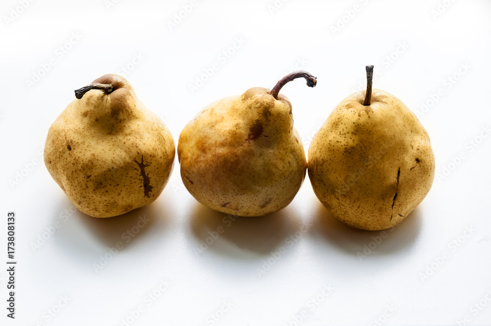 Three pears on white background.Fresh pears. Three pears on white background.Fresh pears.