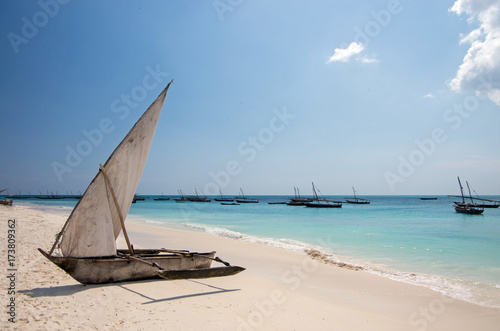 Traditional wooden sailing boats in Africa. Dhow.