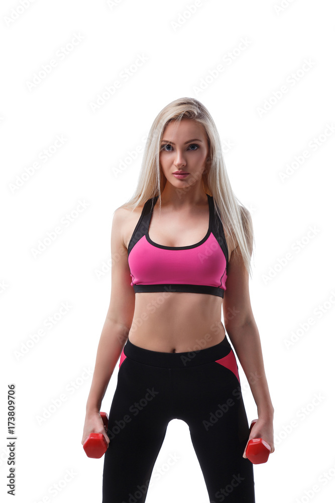 Portrait of fit woman with dumbbells Portrait of fit woman with dumbbells