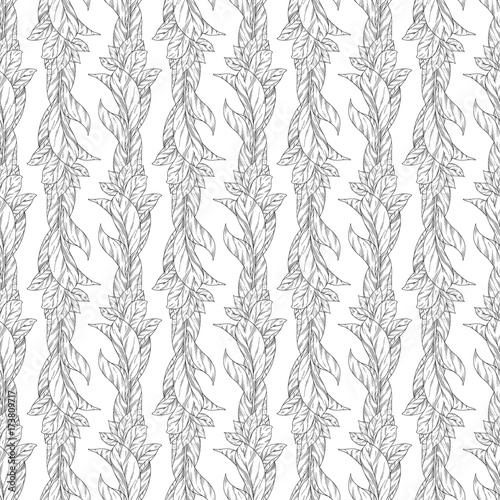 Fototapeta Naklejka Na Ścianę i Meble -  Leaves seamless pattern background. Template for a business card, banner, poster, notebook, invitation with modern hand drawn leaves