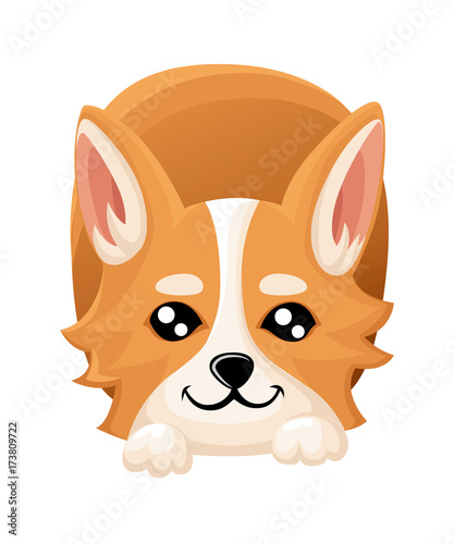 Vector illustration of cute dog Welsh Corgi. Nice puppy for greeting card, pet shop or veterinary clinics. Dog Welsh Corgi standing Web site page and mobile app design element.