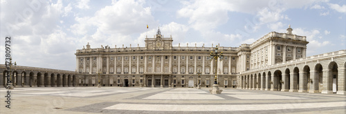 Front view of Palacio real in Madrid, Spain. Panorama