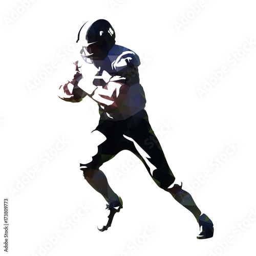 American football, running player with ball. Abstract geometric silhouette