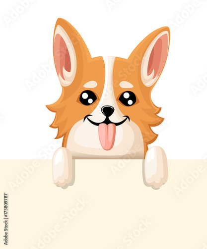 Vector illustration of cute dog Welsh Corgi. Nice puppy for greeting card, pet shop or veterinary clinics. Dog Welsh Corgi standing Web site page and mobile app design element.