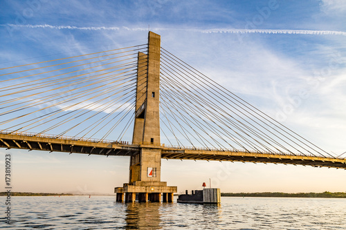 Cable-stayed bridge over Parana river, Brazil. Border of Sao Paulo and Mato Grosso do Sul states photo