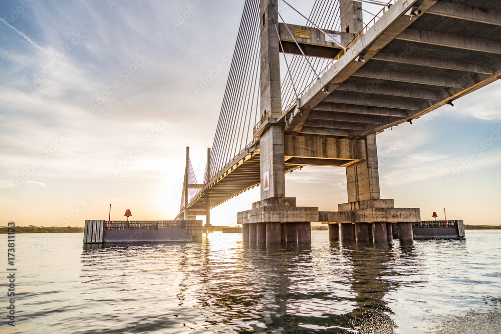 Cable-stayed bridge over Parana river, Brazil. Border of Sao Paulo and Mato Grosso do Sul states Cable-stayed bridge over Parana river, Brazil. Border of Sao Paulo and Mato Grosso do Sul states