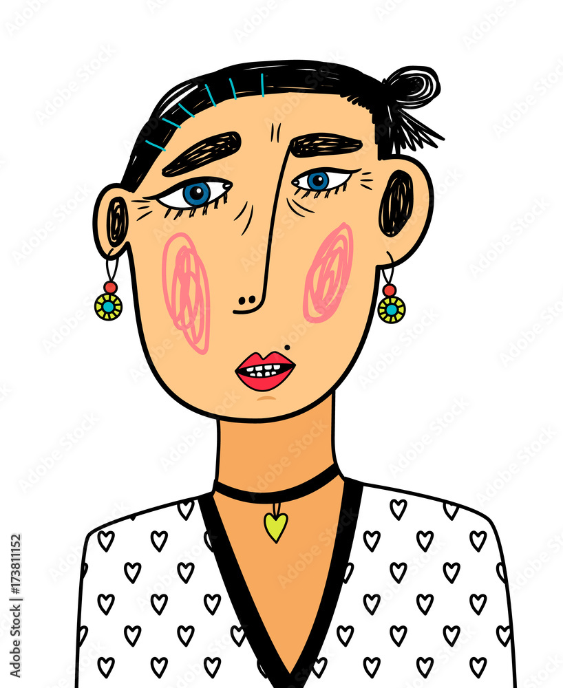 Portrait of frightened and ugly woman Stock Vector