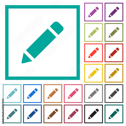 Single pencil with rubber flat color icons with quadrant frames